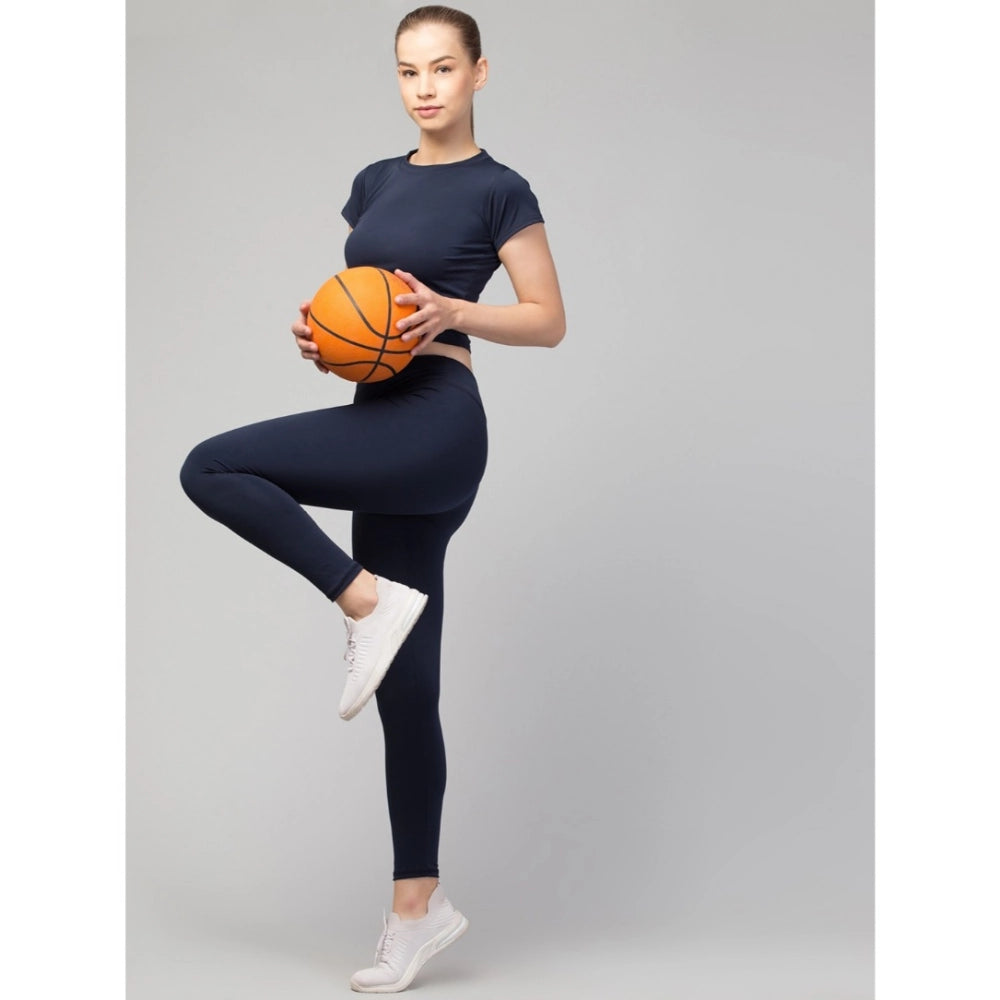 Women's Solid Ankle Length High-Rise Tights — Navy