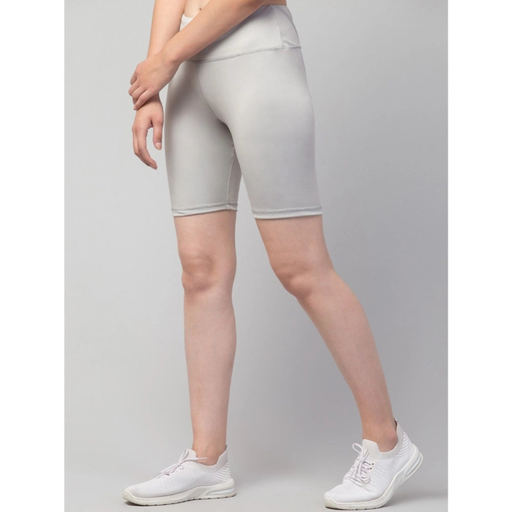 Women's Solid Above Knee High-Rise Shorts — Grey · 04_L