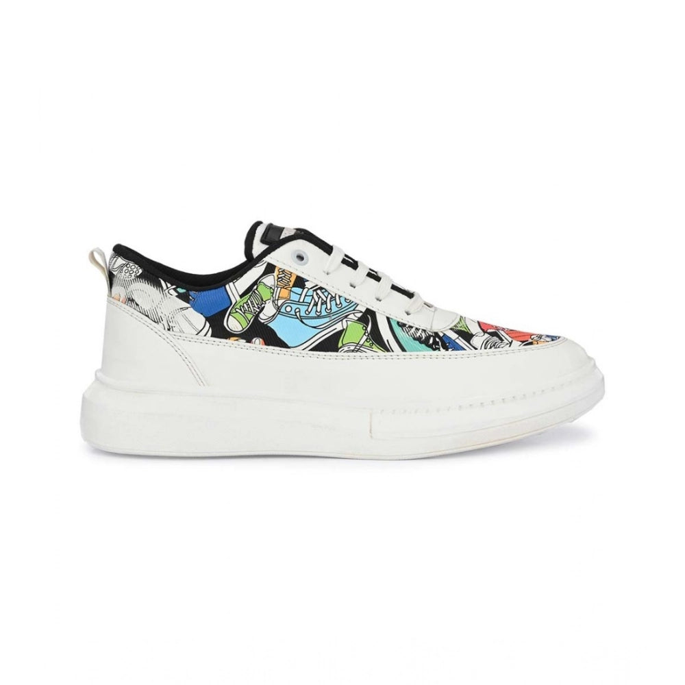 Men's Casual Synthetic Printed Lace-Up Shoes — White