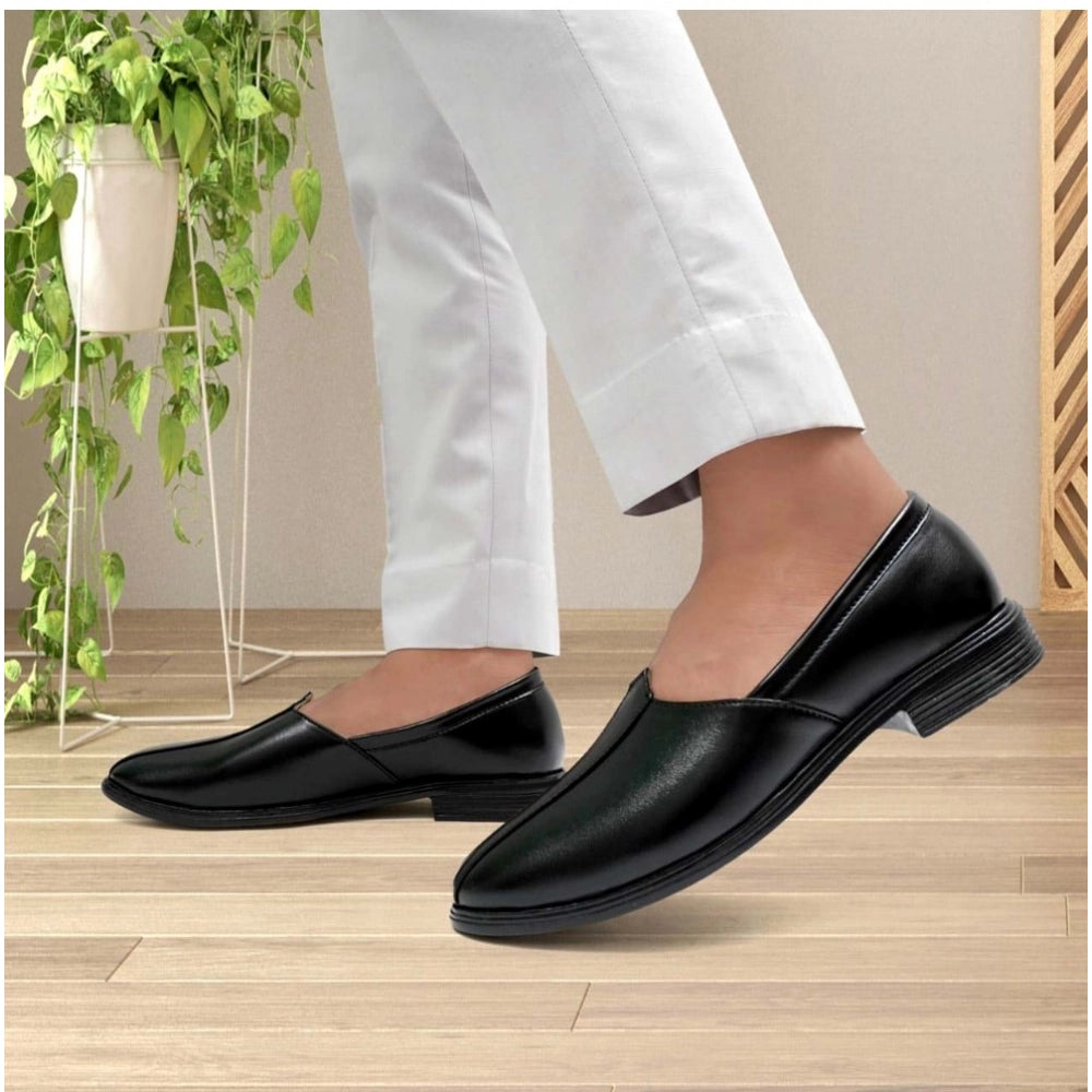Men's Casual Faux Leather Solid Slip-On Formal Shoes — Black · lk_6
