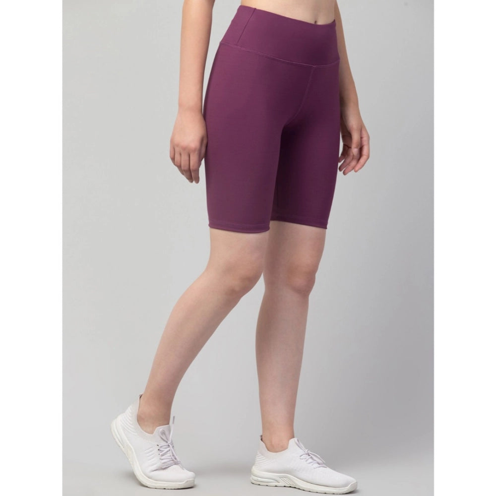 Women's Solid Above Knee High-Rise Shorts — Purple