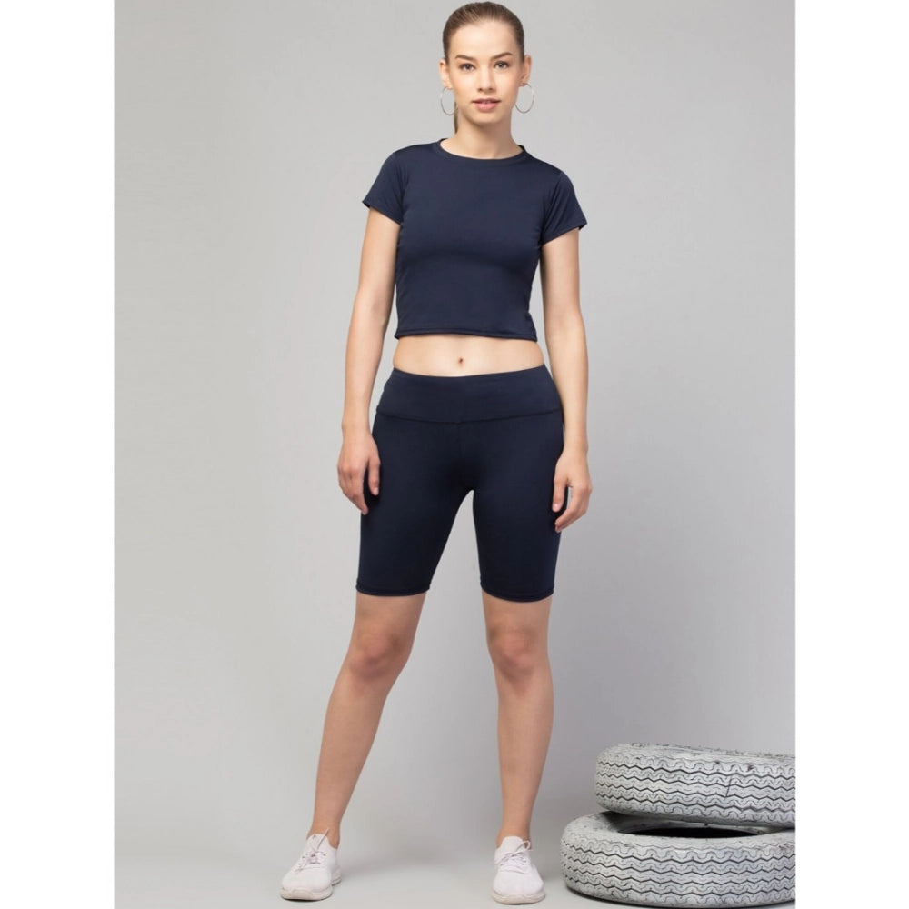 Women's Solid Above Knee High-Rise Shorts — Navy