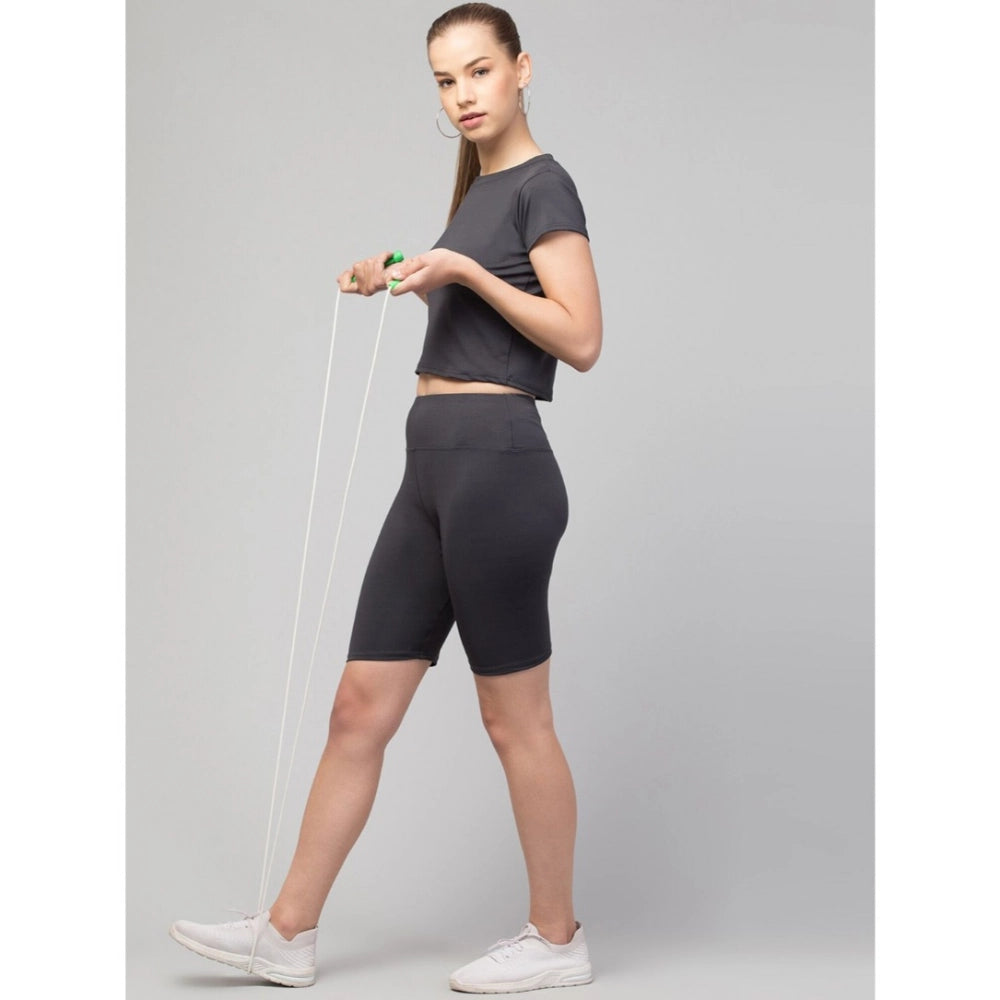 Women's Solid Above Knee High-Rise Shorts — Grey · 03_L