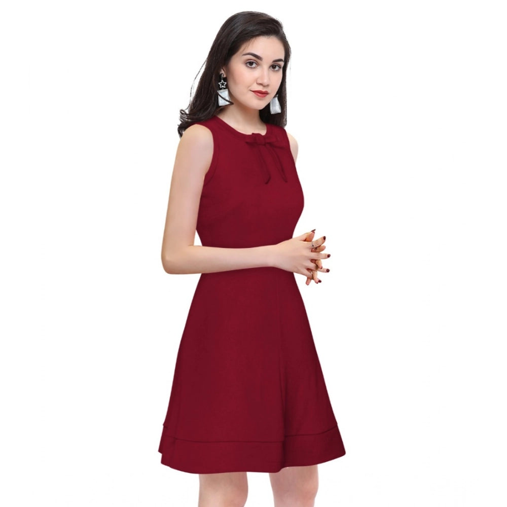 Women's Solid Round Neck Sleeveless Dress — Maroon