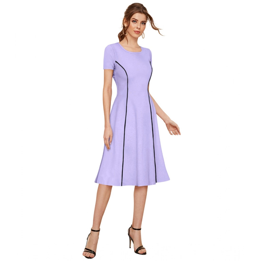 Women's Knitting Stretchable Solid Round Neck Cap Sleeve Dress — Purple