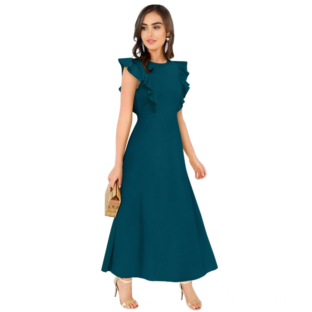 Women's Knitting Stretchable Solid Round Neck Ruffled Sleeve Dress — Morpich