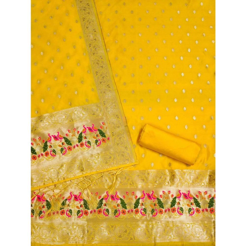 Women's Banarasi Silk Printed Unstitched Salwar Suit Material — Yellow · Ylow