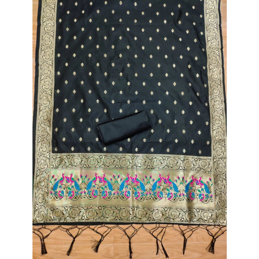 Women's Banarasi Silk Printed Unstitched Salwar Suit Material — Black · _Blk
