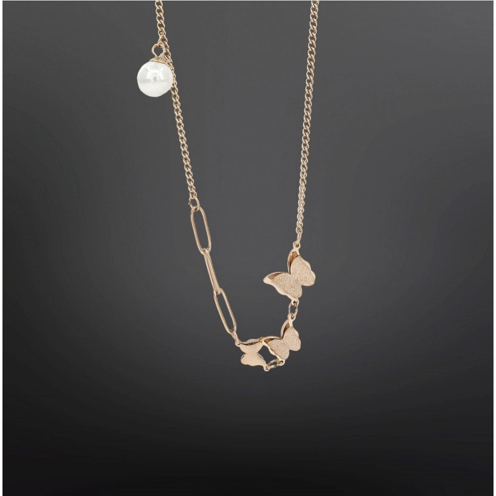 Women's Stainless Steel Butterfly Pendent Delicate Chain — Gold Plated
