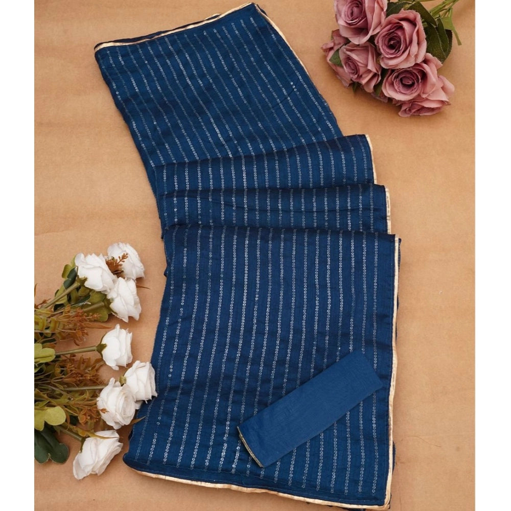 Women's Vichitra Silk Striped Saree — Blue