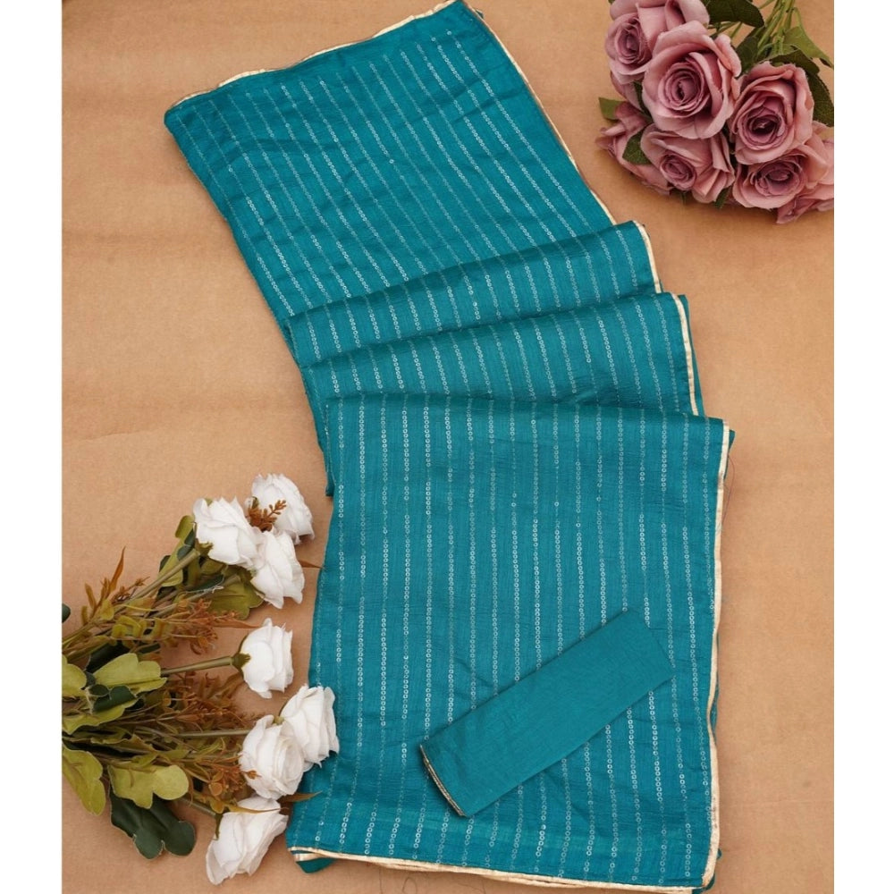 Women's Vichitra Silk Striped Saree — Sky Blue