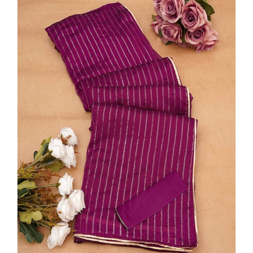 Women's Vichitra Silk Striped Saree — Purple