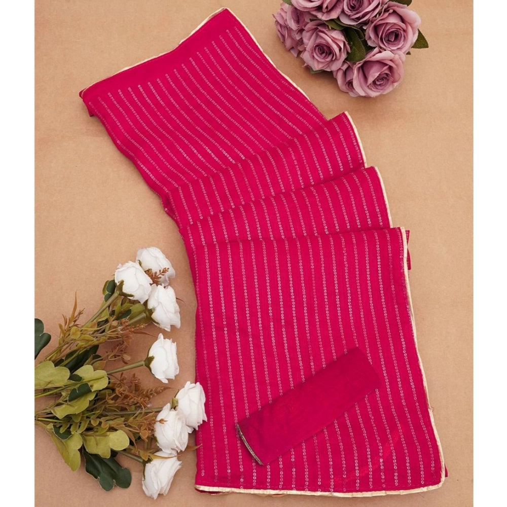 Women's Vichitra Silk Striped Saree — Pink