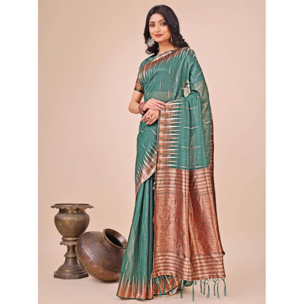 Women's Linen Cotton Printed Saree — Green · 1006