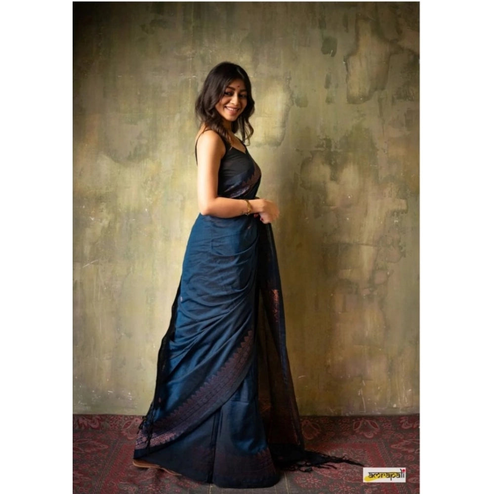 Women's Silk Printed Saree — Navy Blue · _Ble