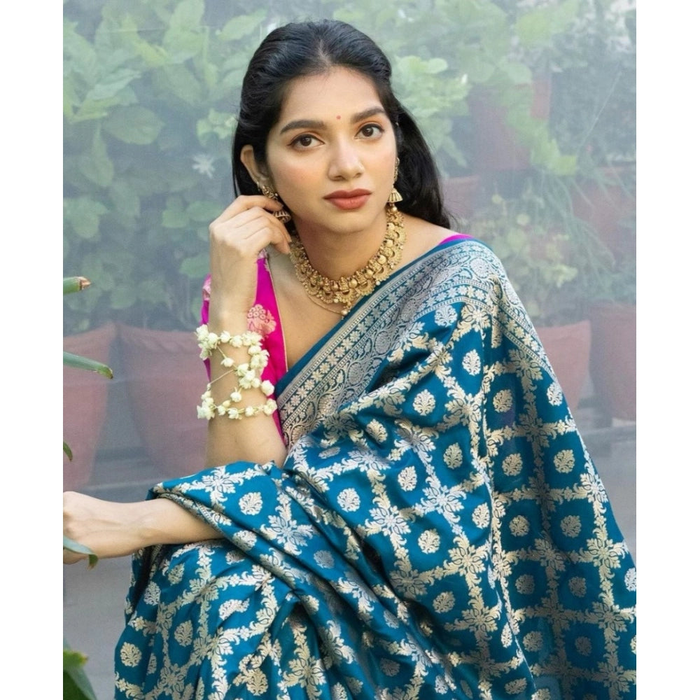 Women's Silk Printed Saree — Sky Blue · _Blu