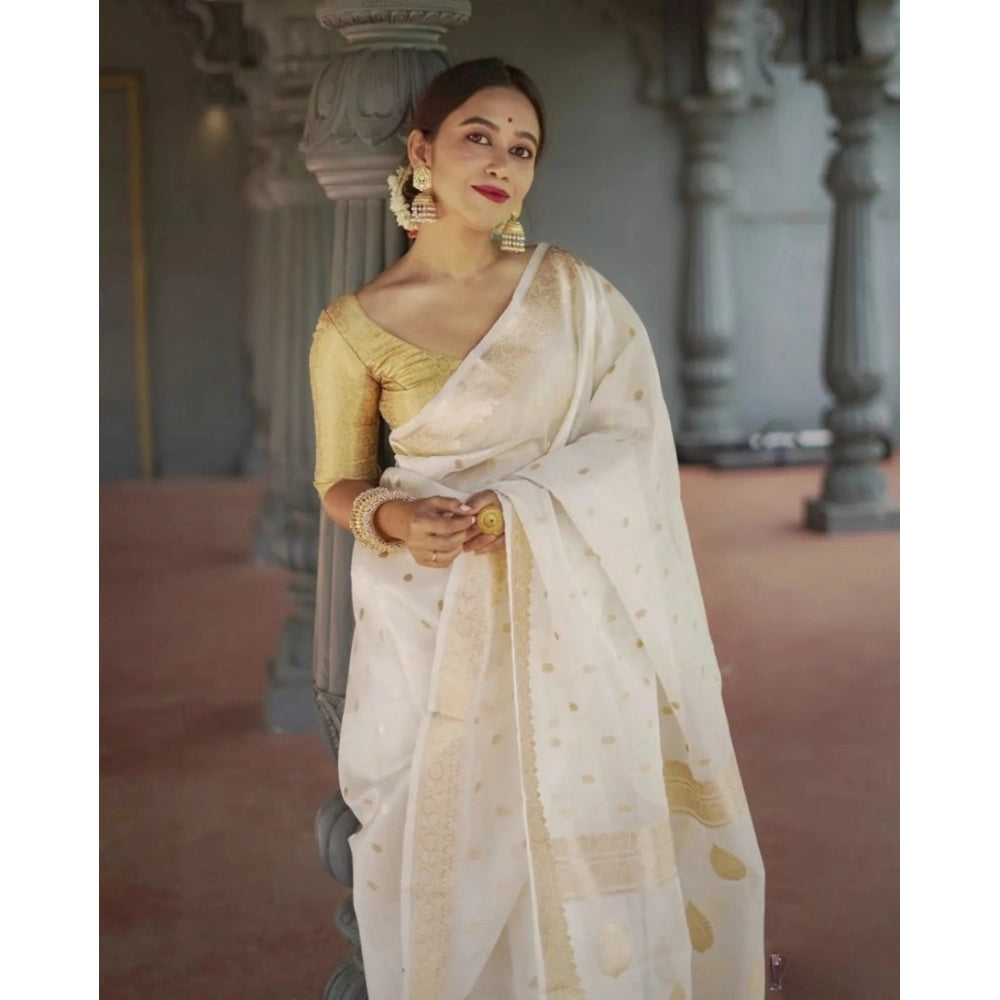 Women's Cotton Printed Saree — White · _Wht