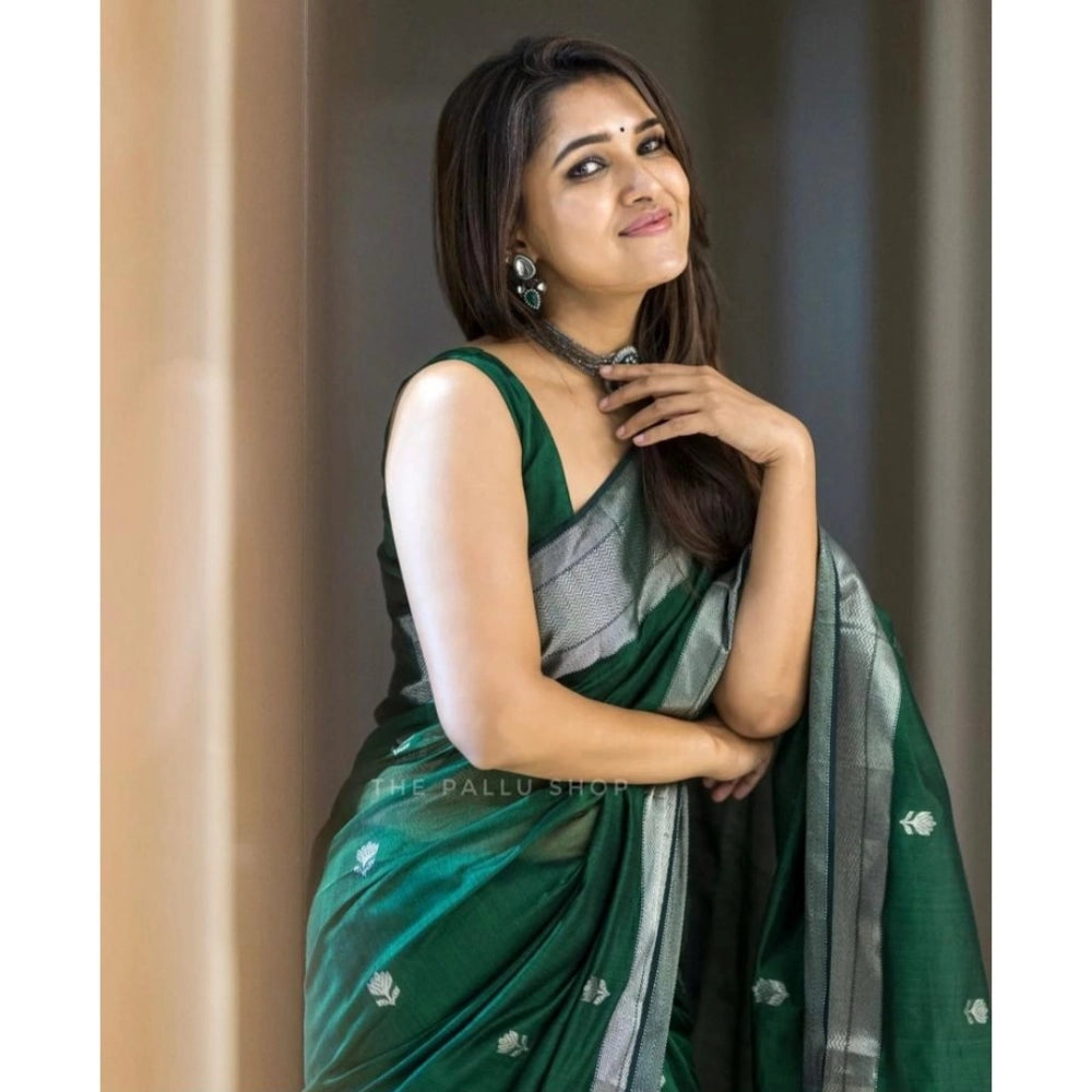 Women's Cotton Printed Saree — Green · _Grn