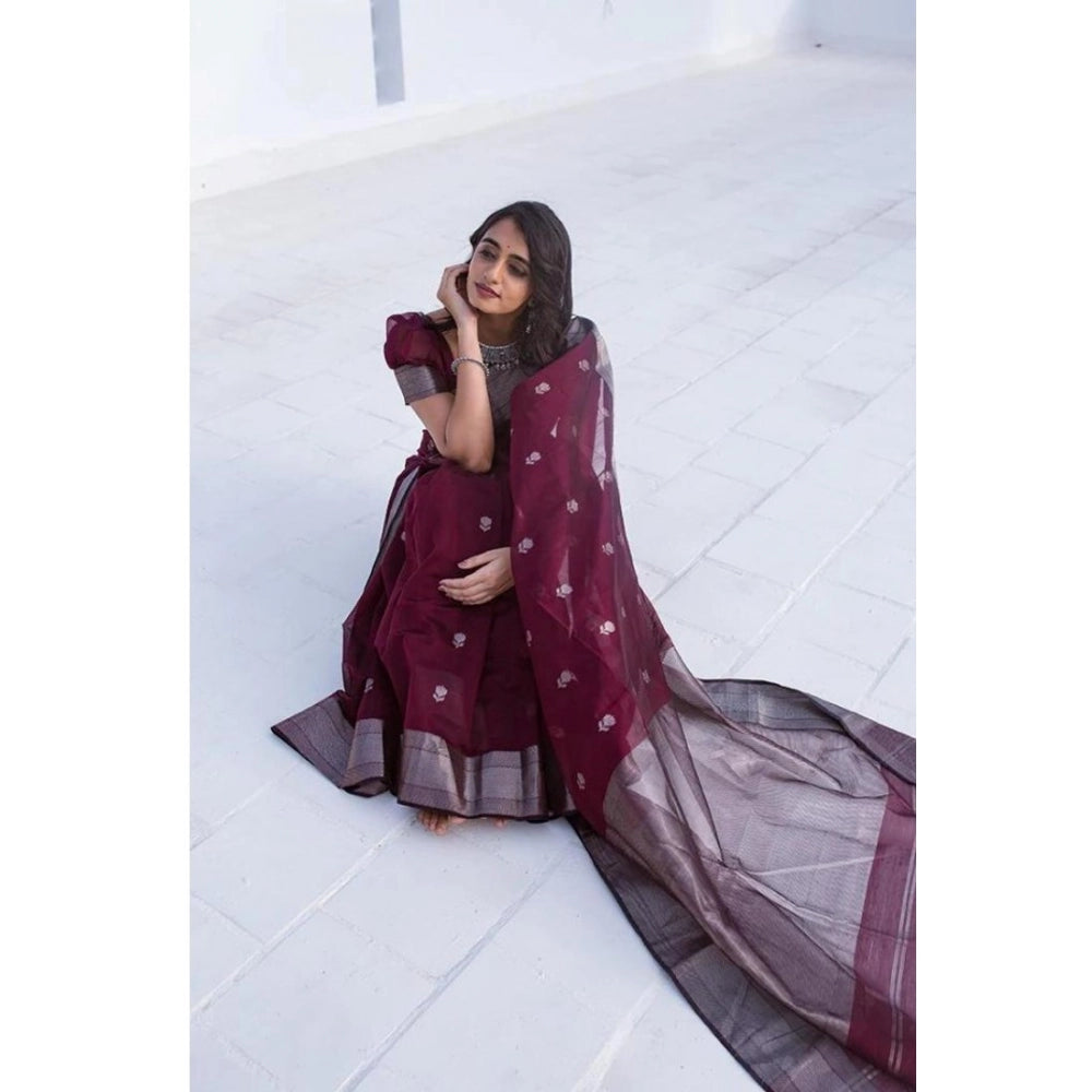 Women's Cotton Printed Saree — Maroon · Mron