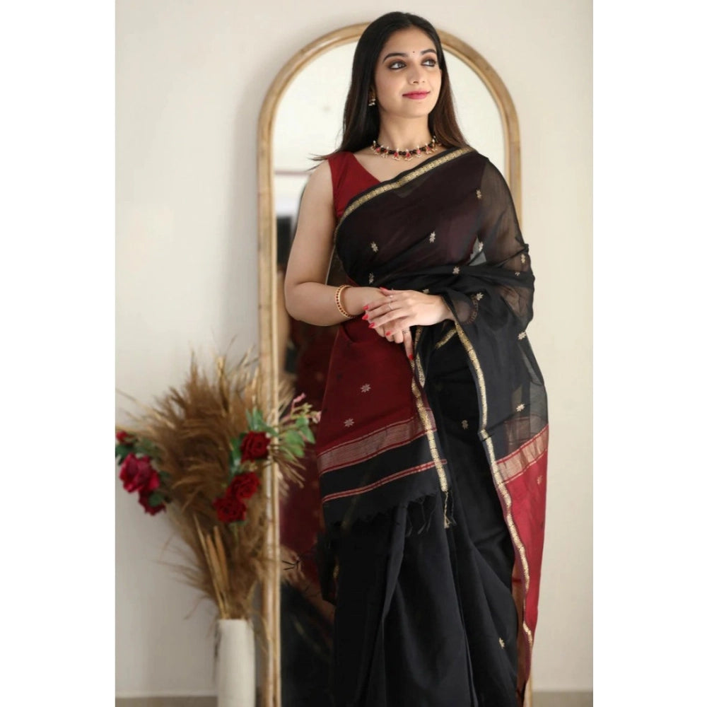 Women's Cotton Printed Saree — Black · _Blk