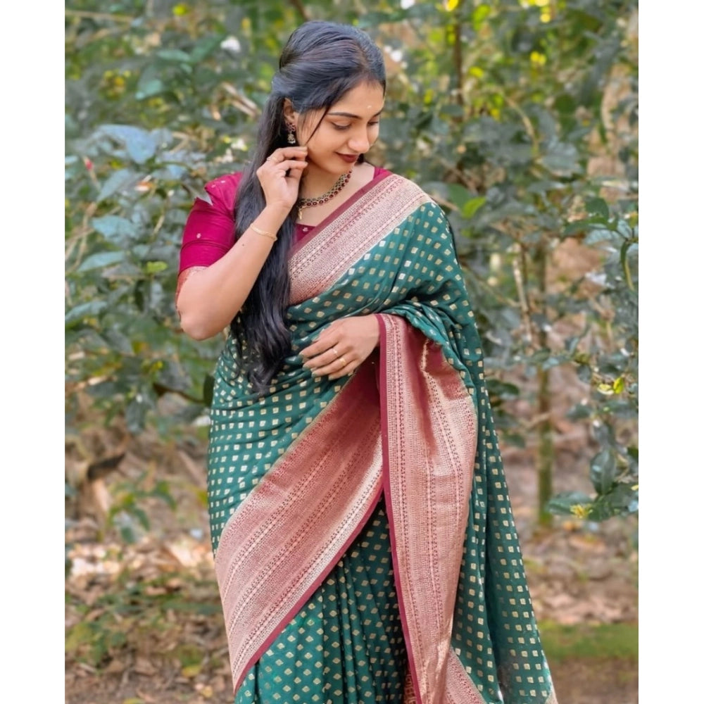 Women's Silk Printed Saree — Green-Red