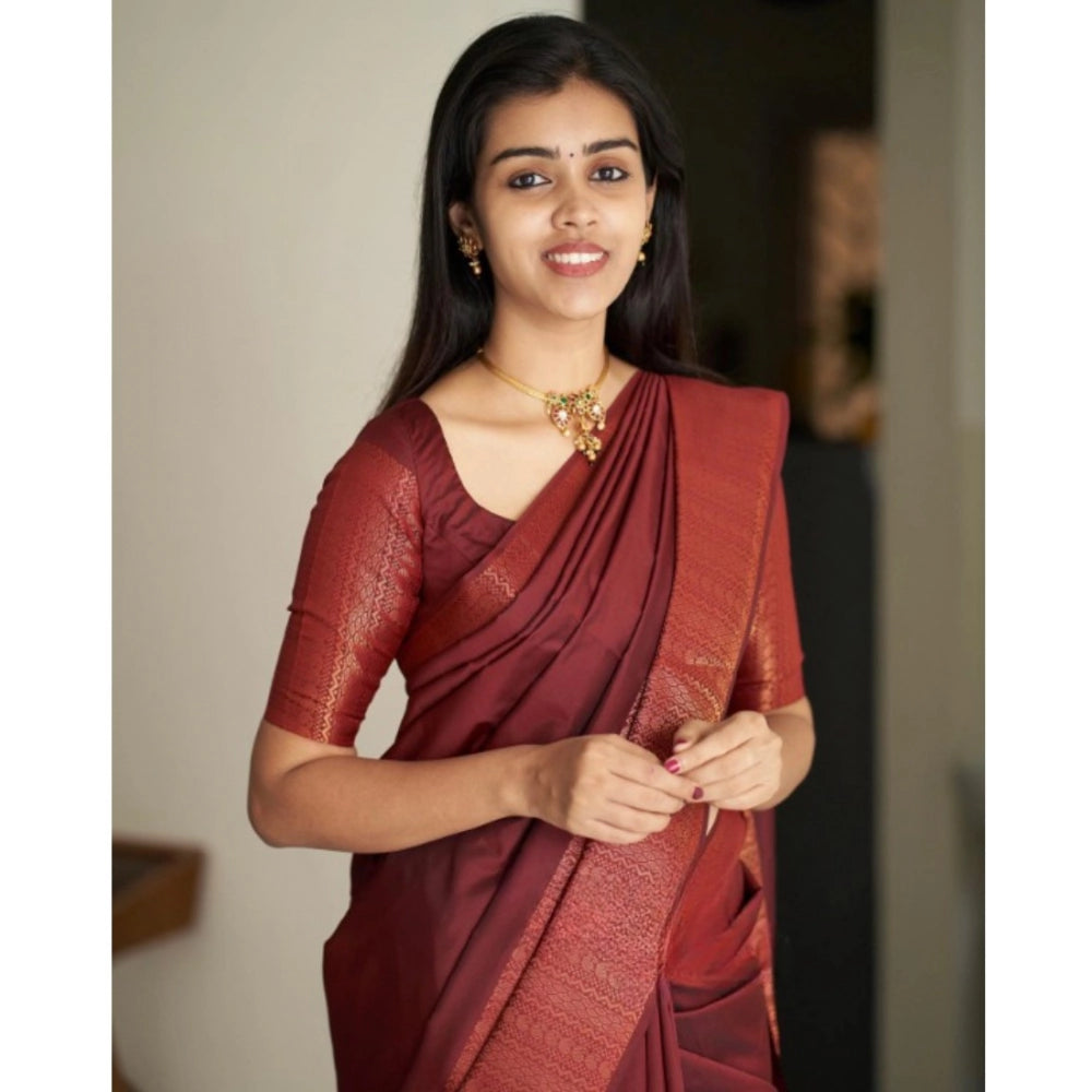 Women's Silk Printed Saree — Maroon · Mron