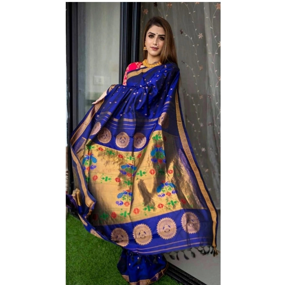 Women's Silk Printed Saree — Blue · _Blu