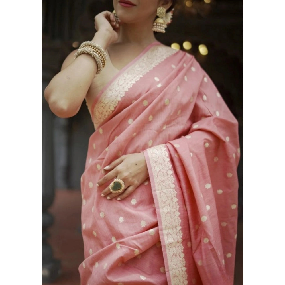 Women's Cotton Printed Saree — Peach · _Pch