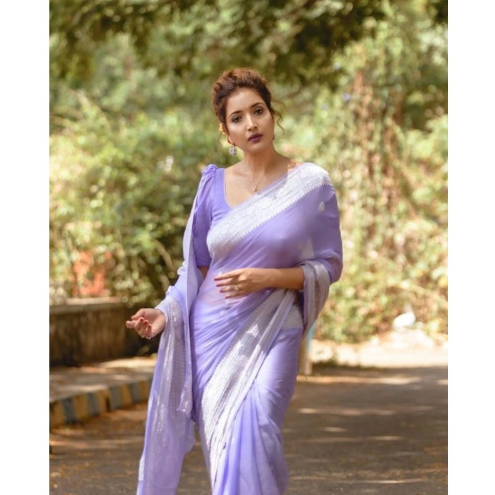 Women's Cotton Printed Saree — Lavender · Lvdr