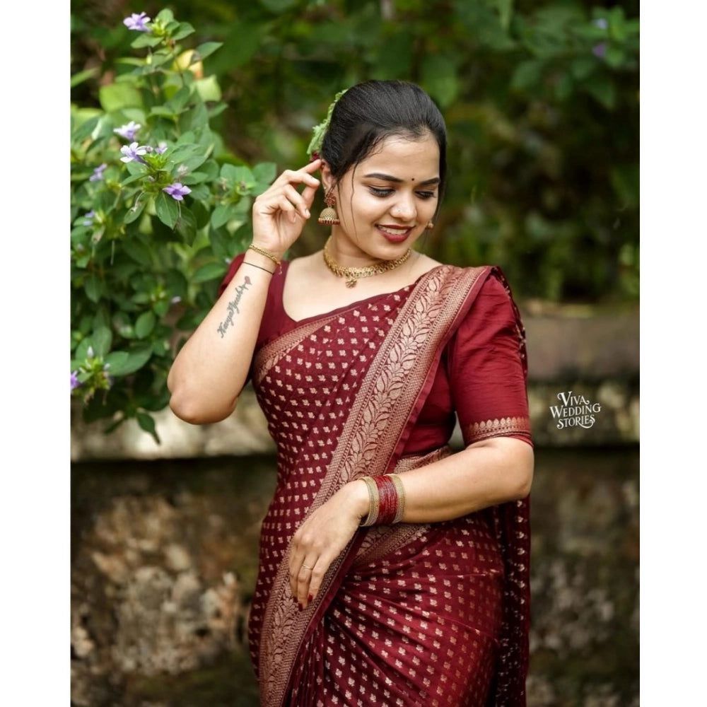 Women's Silk Printed Saree — Maroon · mron