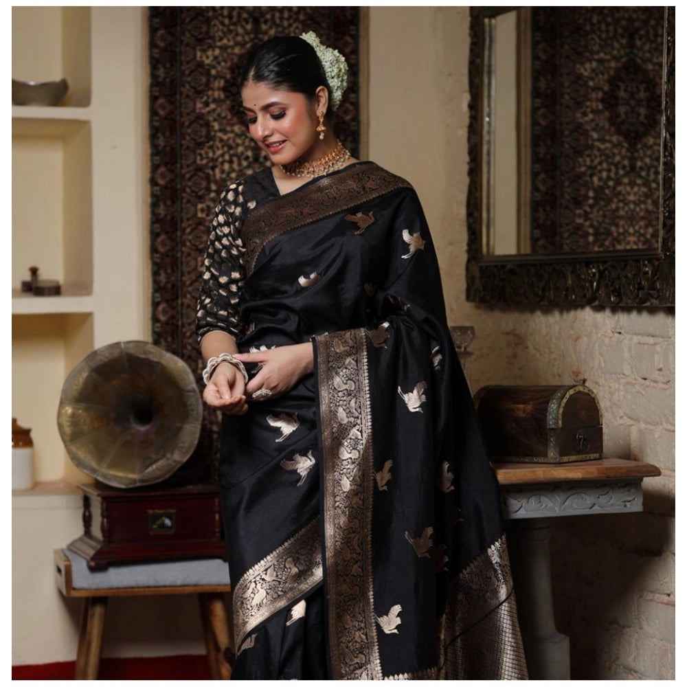 Women's Silk Printed Saree — Black · _Blk