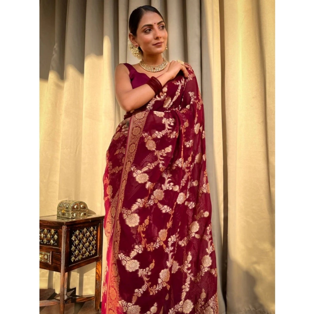 Women's Silk Printed Saree — Maroon · Mron