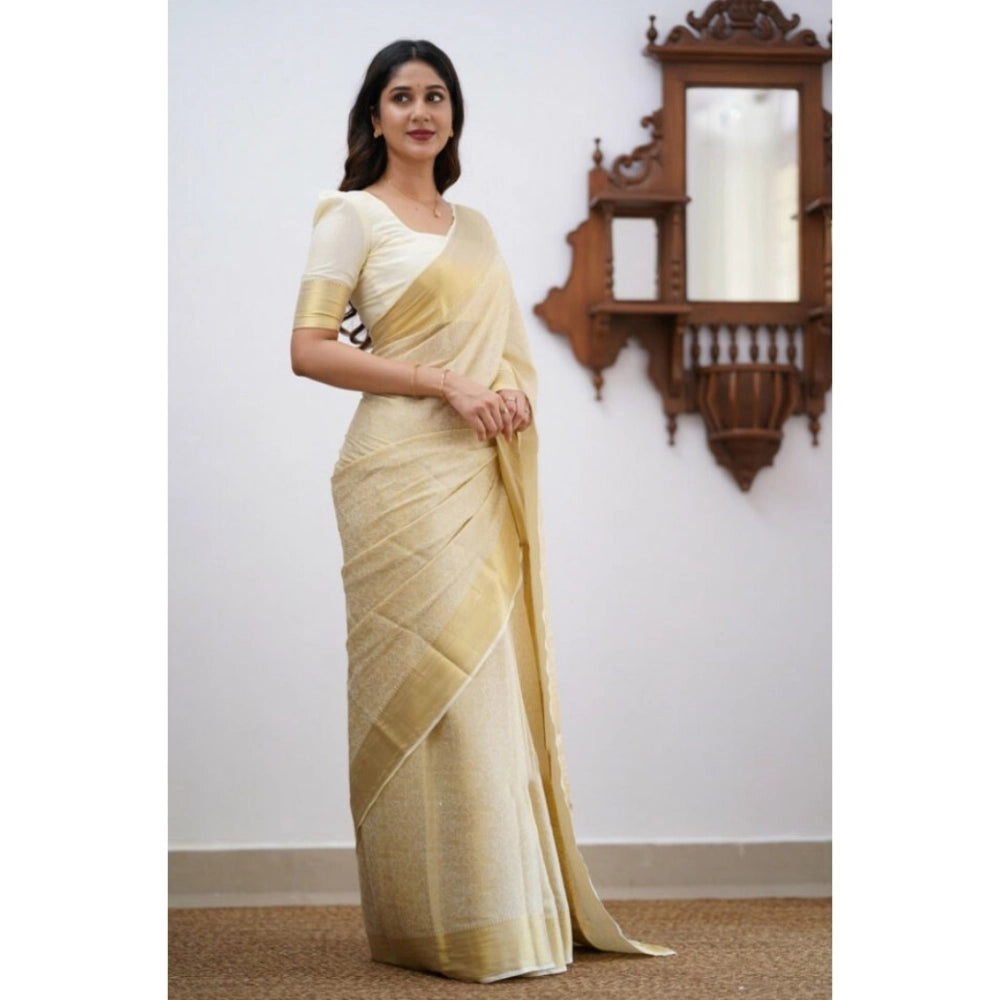Women's Silk Printed Saree — Cream · _Crm