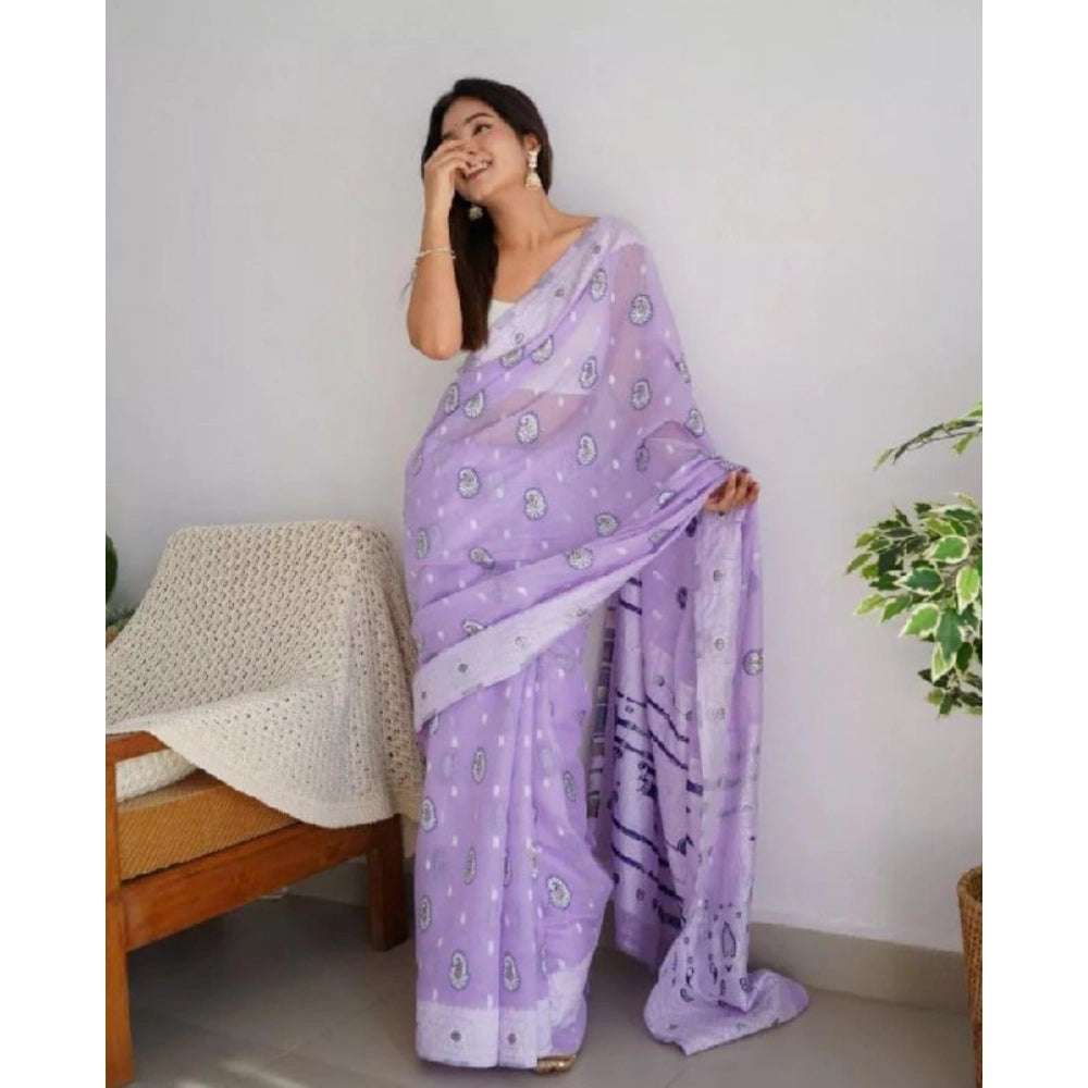 Women's Cotton Printed Saree — Lavender · Lvdr