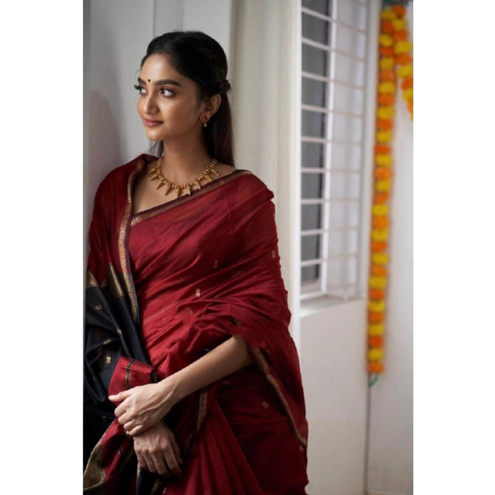Women's Cotton Printed Saree — Red · _Red
