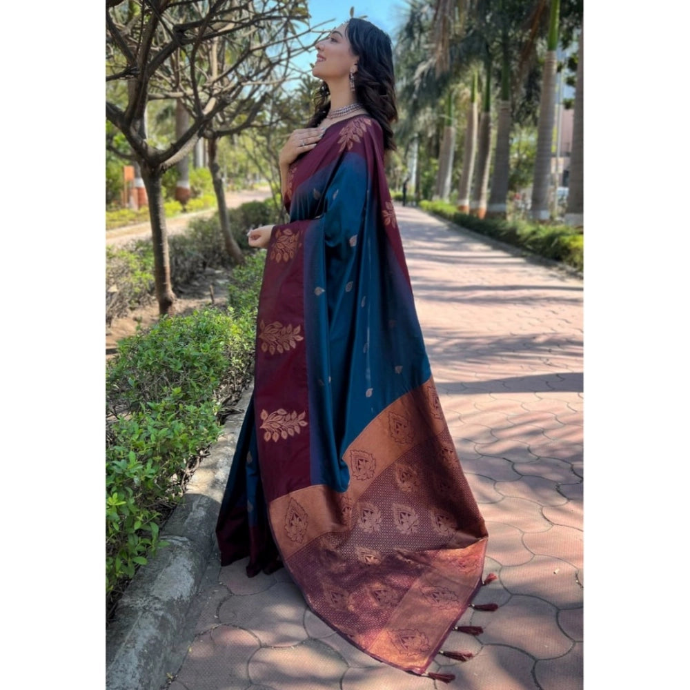Women's Silk Printed Saree — Blue · _Blu