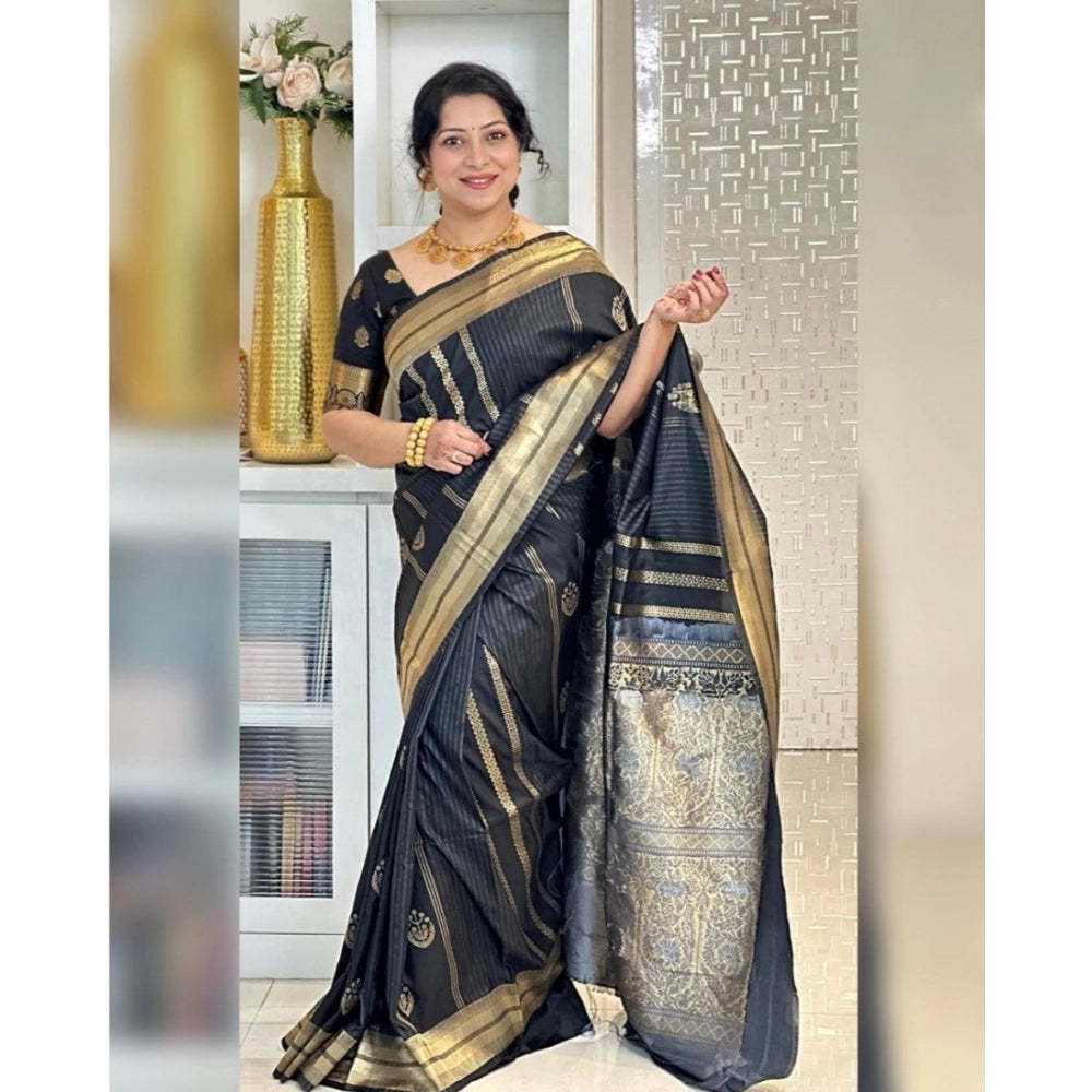 Women's Silk Printed Saree — Black · _Blk