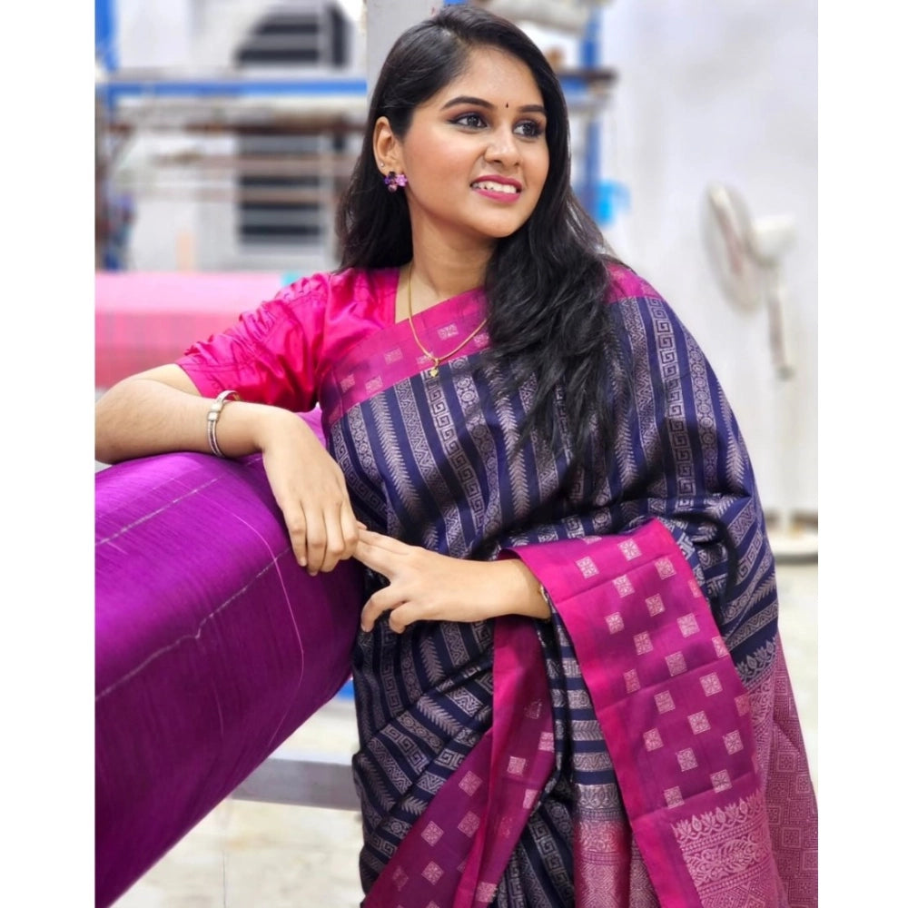 Women's Silk Printed Saree — Navy Blue · _Ble