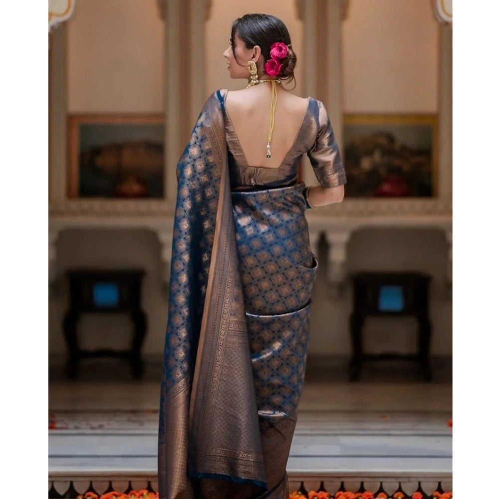 Women's Silk Printed Saree — Blue · _Blu