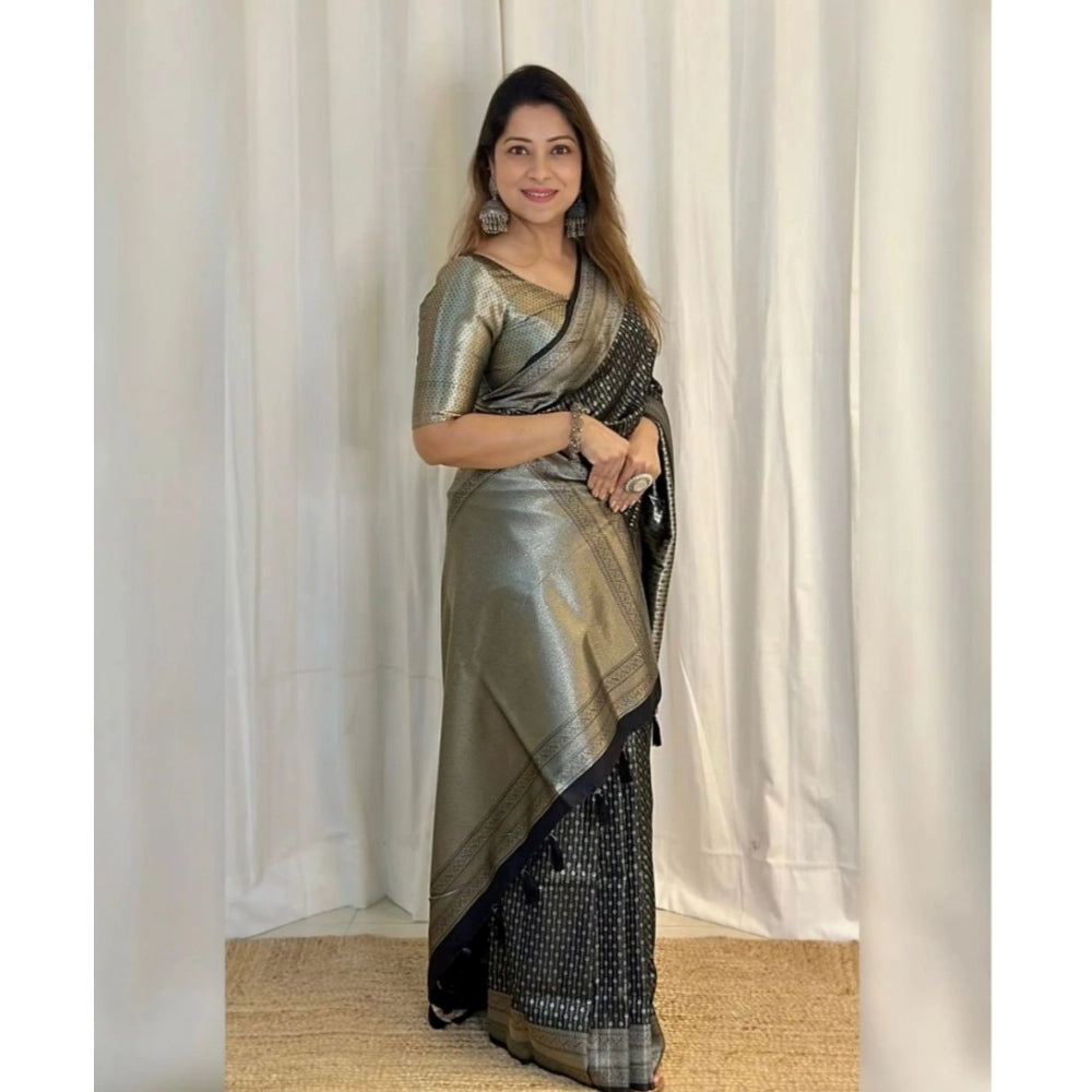 Women's Silk Printed Saree — Black · _Blk