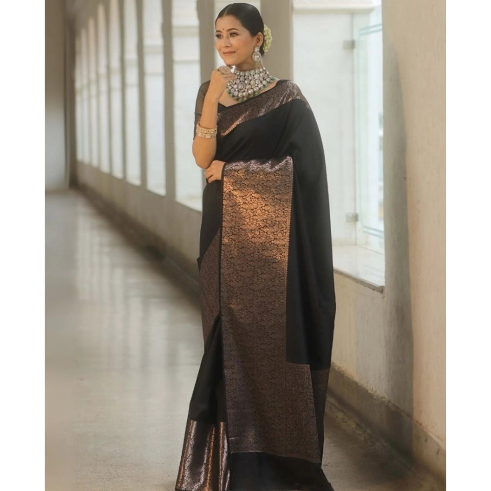 Women's Silk Printed Saree — Black · _Blk