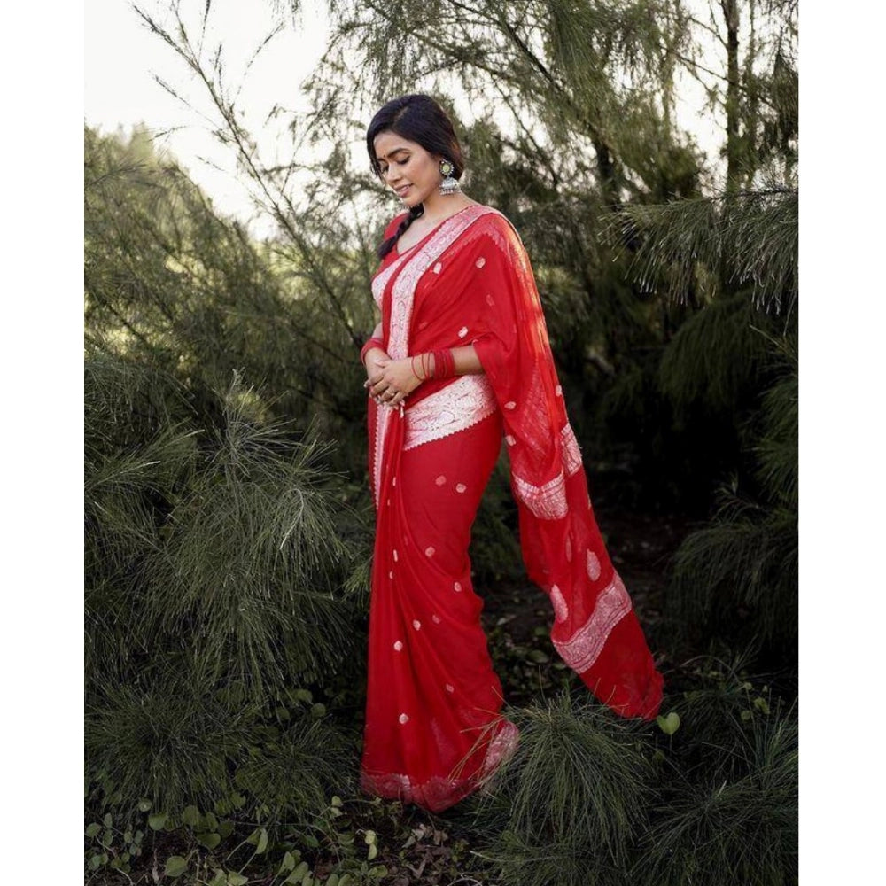 Women's Cotton Printed Saree — Red · _Red