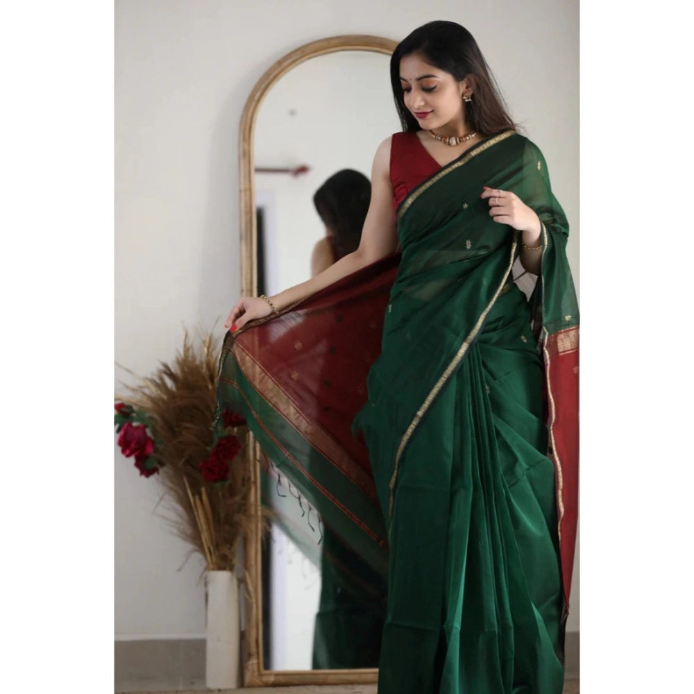 Women's Cotton Printed Saree — Dark Green