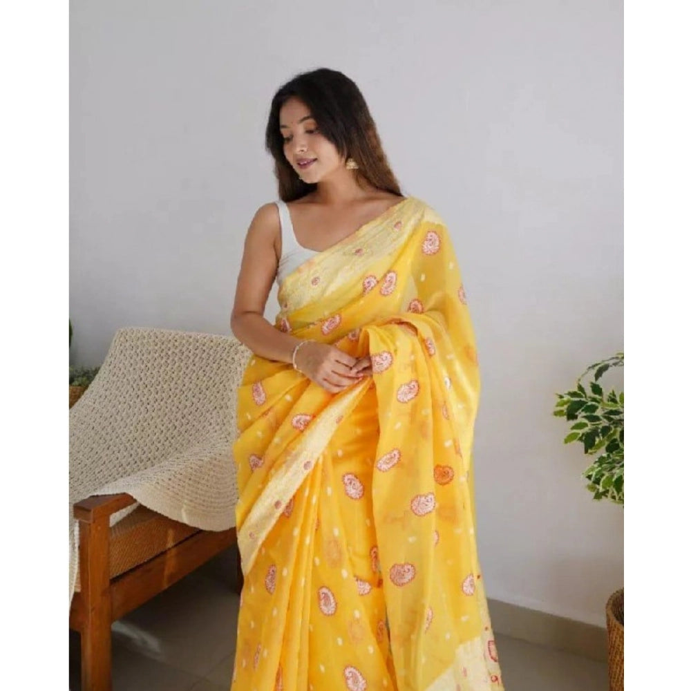 Women's Cotton Printed Saree — Yellow · Ylow