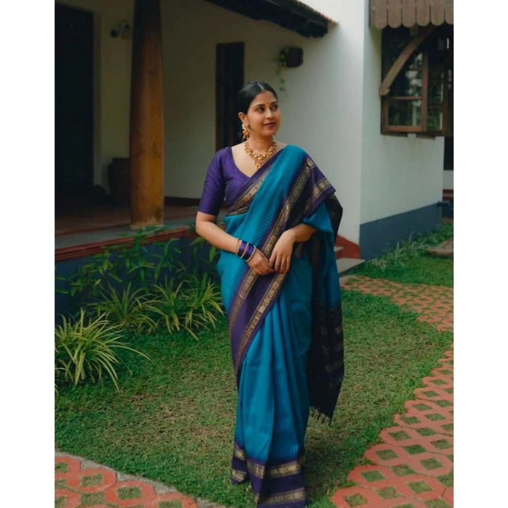 Women's Silk Printed Saree — Blue · _Blu
