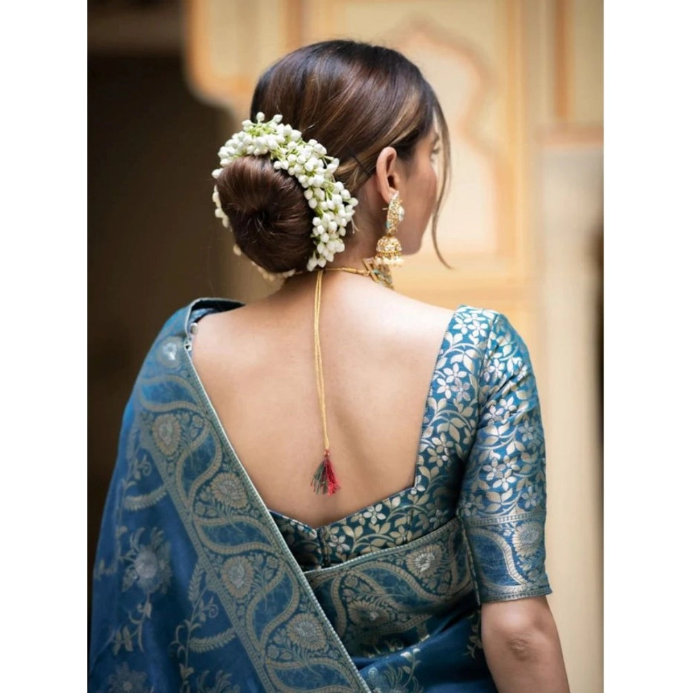 Women's Silk Printed Saree — Teal Blue · _Blu