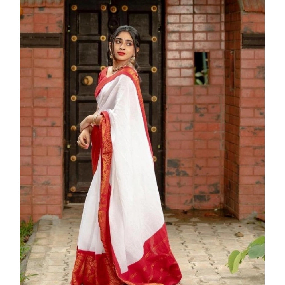Women's Silk Printed Saree — White · _Wht