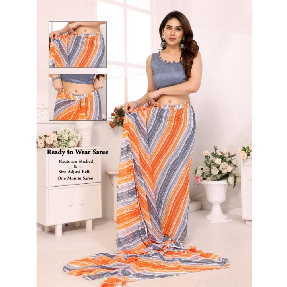 Women's Small Lace Georgette Striped Ready-To-Wear Saree — Grey