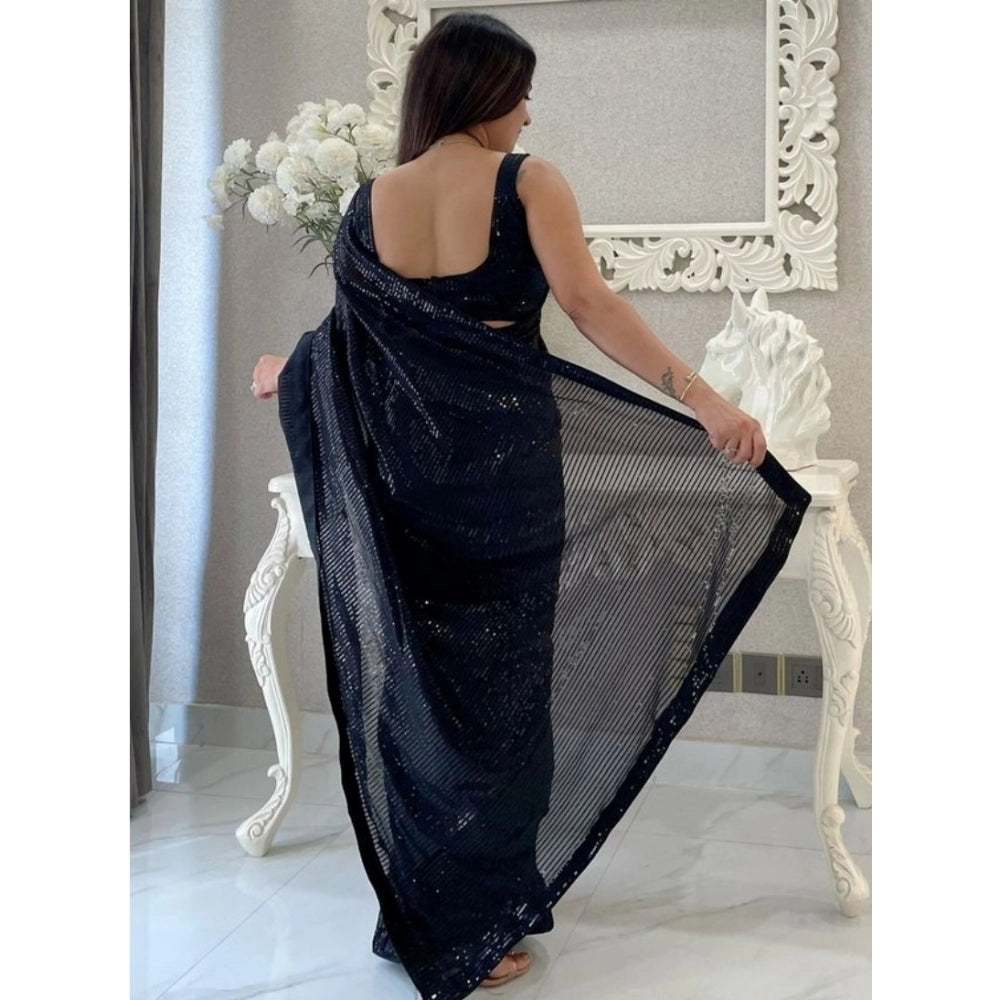 Women's Georgette Embellished Sequnece Bollywood Saree — Black · _Blk