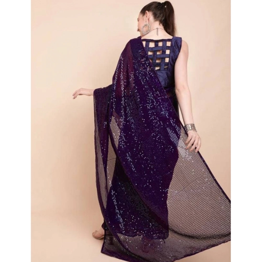 Women's Georgette Embellished Sequnece Bollywood Saree — Purple · Prpl